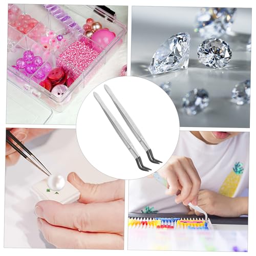 IWOWHERO 2 Stück Gummierte Gebogene Pinzette Bastelarbeiten Präzise Schmuck Münzpinzette mit Rutschfestem Griff Vielseitig für Briefmarken und Feine Handarbeiten von IWOWHERO