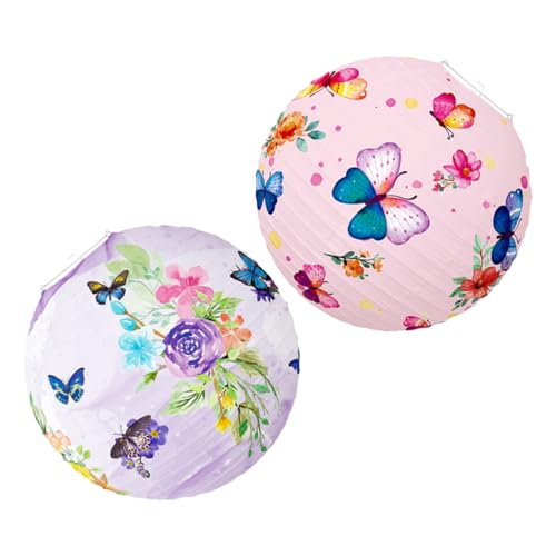 IWOWHERO 2 Stück Hängende Papierlaterne im Frühlings Design Schmetterling und Rundform für Garten und Geburtstagsfeiern und Robust aus Papier von IWOWHERO