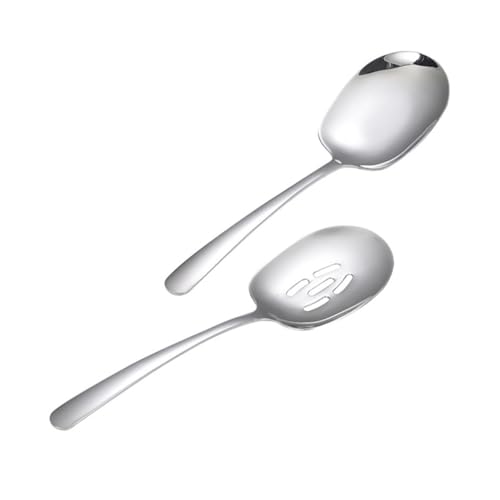 IWOWHERO 2 Stück Teiliges Edelstahl Servierlöffel und Schöpflöffel Rostfrei Praktisch für Reis Suppe und Buffet Spülmaschinenfest Hygienisch für Gemeinsames Verzehren von IWOWHERO