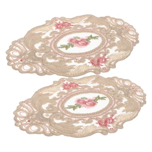 IWOWHERO 2 Stück Vase Tischdekoration Französische Häkeldeckchen Tischmatte Spitzengeschirr Tischsets Esstisch Vintage Dekor Ovale Deckchen Schreibtischabdeckung Hellbraun Milchseide von IWOWHERO
