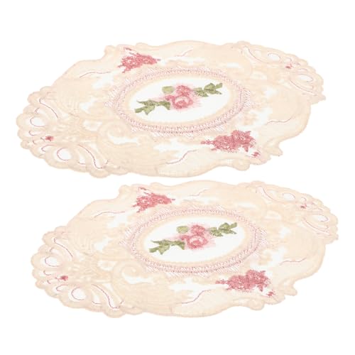 IWOWHERO 2 Teiliges Spitzen Tischset Tischmatte Französische Häkeldeckchen Tischsets Couchtisch Untersetzer Esszimmertisch Vintage Dekor Zusammen Mit Esstisch Boho Beige von IWOWHERO
