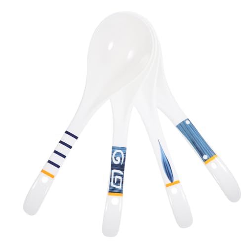 IWOWHERO 4 Stück Japanische Keramik Suppenlöffel mit Langem Griff Vintage design Spülmaschinenfest Ergonomisch Geformt für Suppe Ramen Udon und Zuhause Restaurant von IWOWHERO