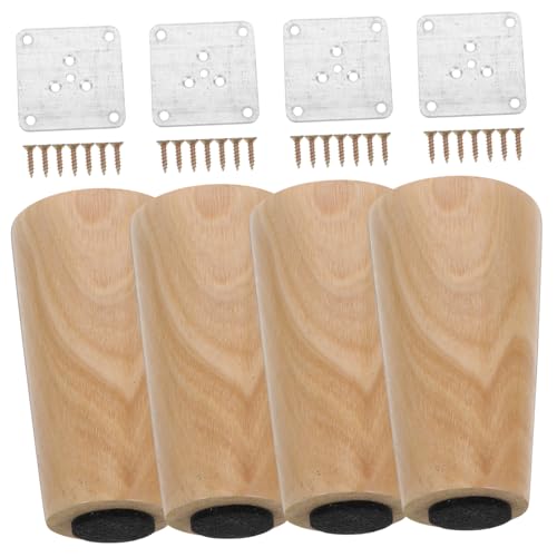 IWOWHERO 4 Stück Massivholz Möbelbeine Gerade Möbelfüße mit Anti rutsch Pads für Sofa Bett Schrank Tv Schrank und Tisch Praktische Ersatz holzbeine Inklusive Montagezubehör von IWOWHERO