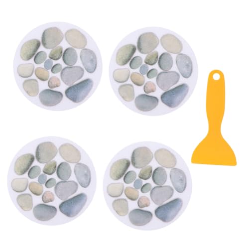 IWOWHERO 4 Stück Teiliges Badewannen Anti rutsch Aufkleber Øcm mit Steinmuster Selbstklebende Badezimmer Sticker zur Rutschprävention Inklusive Schaber für Dusche und Badewanne Geeignet von IWOWHERO