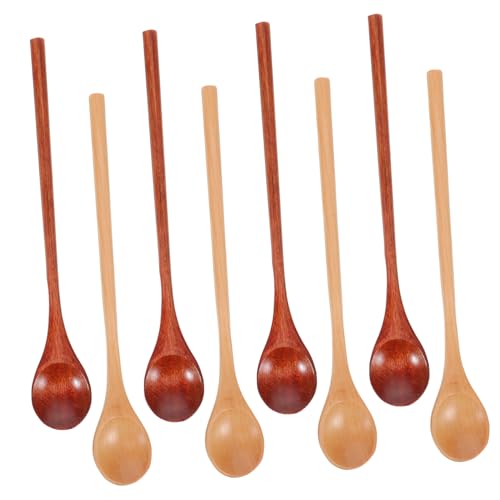 IWOWHERO 8 Stück Teiliges Holzlöffel Langem Griff aus Nanmu Hölzern Ergonomisch Kratzfest Vielseitig zum Rühren von Honig Soßen Kaffee Tee und Kochen Schonend für Kochgeschirr von IWOWHERO