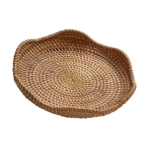 IWOWHERO Geflochtener Rattan Aufbewahrungskorb Natürliche Snackschale Obstkorb für Küche Tischdeko Praktischer Brotkorb mit Feiner Struktur und Natürlicher Farbgebung von IWOWHERO