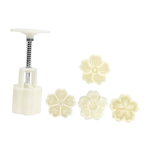 IWOWHERO Handgefertigte Mondkuchenform Handpresse mit Blumenplatten Weiß für Grüne Bohnenkuchen Backen DIY Mondkuchen Stempel Einfache Handhabung und Leicht zu Reinigen von IWOWHERO
