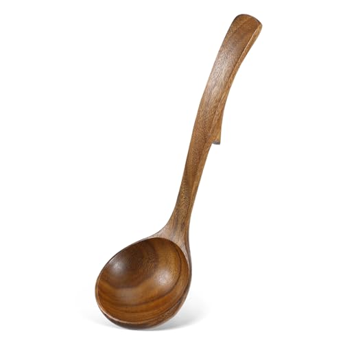 IWOWHERO Langgriff Holzschöpfkelle Ergonomischer Kochlöffel aus Natürlichem Holz zum Rühren Servieren und Kochen Haken Design für Einfache Aufbewahrung von IWOWHERO