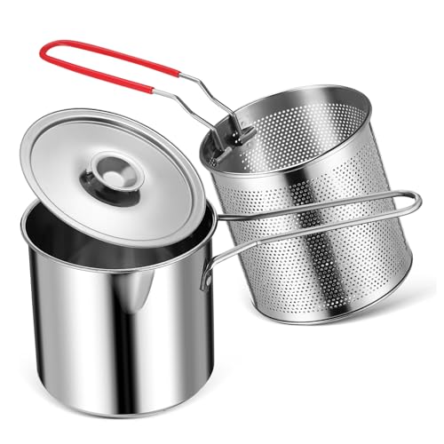 IWOWHERO Mini Edelstahl Frittiertopf mit Korb und Ölfilter Kompakter Deep Fryer für Öl Erhitzen Braten Schmoren für Kleine Küchen und Unterwegs von IWOWHERO