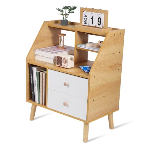 IWOWHERO Moderater Nachttisch aus Robustem Eichenholz mit Schublade Geräumiger Stauraum Schlichtes Design als Beistelltisch für Schlafzimmer und Boxspringbetten von IWOWHERO