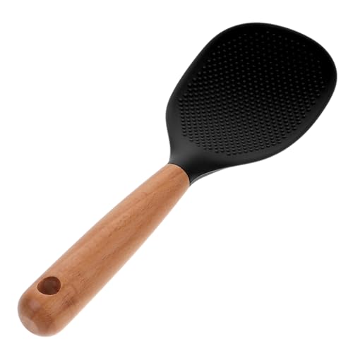 IWOWHERO Silikon Reislöffel mit Holzgriff Hitzebeständig Antihaftbeschichtet Stehender Reispaddel für Reiskocher Ergonomisch Modernes Design in Schwarz Küchenutensil für Sushi und IWOWHERO Silikon Reislöffel mit Holzgriff Hitzebeständig Antihaftbeschichtet Stehender Reispaddel für Reiskocher Ergonomisch Modernes Design in Schwarz Küchenutensil für Sushi und von IWOWHERO