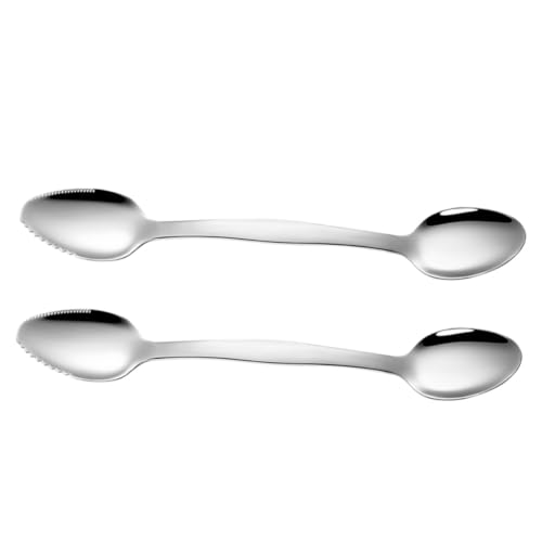 IWOWHERO Teiliges Edelstahl Schäumlöffel mit Beidseitigem Gezahntem Rand Multifunktionale Schabelöffel für Obst Fein Verarbeitet Praktisch und Kompakt für Küche und Unterwegs von IWOWHERO