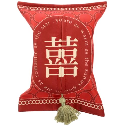 IWOWHERO Tissue Box Aufbewahrungsbox aus Rotem Plüsch Stoff mit Chinesischem Hochzeitsmuster Dekorative Kosmetiktuchbox für Schreibtisch und Haushalt Praktische Taschentuchbox für von IWOWHERO