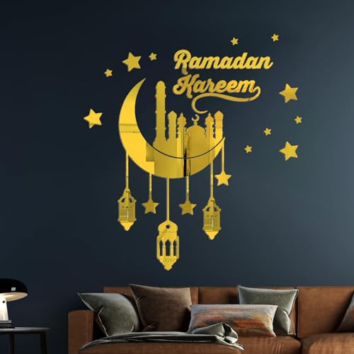 IWTBNOA Ramadan Aufkleber Wanddekoration, Eid Mubarak Wanddekoration, Wasserdicht 3D Acryl DIY Mond Stern Ramadan Selbstklebende Wandaufkleber, Muslim Ramadan Wandtattoo für Zuhause Deko von IWTBNOA