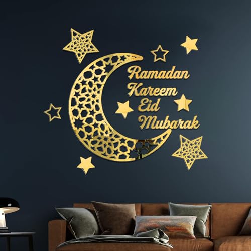 IWTBNOA Ramadan Aufkleber Wanddekoration, Eid Mubarak Wanddekoration, Wasserdicht 3D Acryl DIY Mond Stern Ramadan Selbstklebende Wandaufkleber, Muslim Ramadan Wandtattoo für Zuhause Deko von IWTBNOA