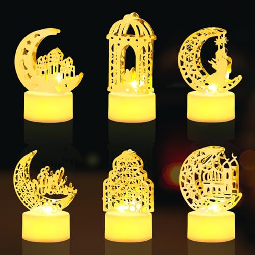 IWTBNOA Ramadan LED Lampe, 6 Stück Ramadan Dekoration Lampe, Eid Mubarak Deko Mond Nachtlicht, Ramadan Mond Schloss Lampe, LED Eid Ramadan Nachtlicht, Mond Stern Dekoration für Muslimische Festival von IWTBNOA