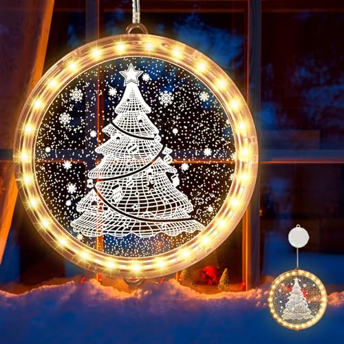 IWTBNOA Weihnachten Dekorative Fenster Licht Warmweiß, Hängend Fensterlicht Batteriebetriebene, 3D Hängende Lichter, Weihnachtsbeleuchtung, Weihnachtsdeko Lichter für Innen Weihnachtsfeier Christmas von IWTBNOA