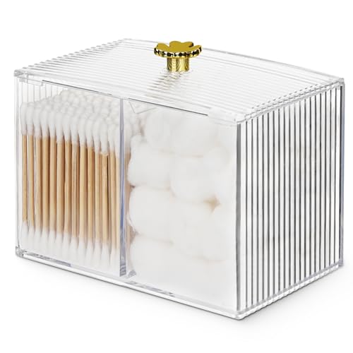 IWTTWY Acryl Wattepadspender, Kosmetik Organizer Wattepads Aufbewahrung mit Deckel, Transparent Wattestäbchen Halter, Schminktisch Zubehör für Wohnzimmer, Schlafzimmer, Badezimmer von IWTTWY