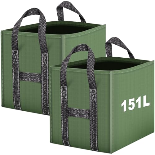 IWTTWY Gartenabfallsack 2x 151L, Stabil Selbststehend Gartensack, robust & wasserdicht Laubsack Garten Sack Stabil Robust & Faltbar, Groß Abfallsack für Gras Laub Hecke Gartenabfall von IWTTWY
