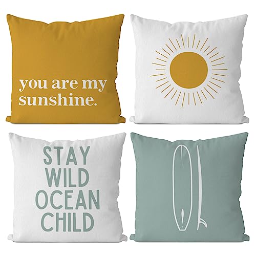 IWXYI Boho Surf Positive Stay Wild Ocean Child Throw Pillow Cover 45,7 x 18 Inch Set of 4,Coastal Boy Sunshine Cushion Pillow Cover Nursery Decoration,Beach Surf Decorative Pillowcase for Nursery IWXYI Boho Surf Positive Stay Wild Ocean Child Throw Pillow Cover 45,7 x 18 Inch Set of 4,Coastal Boy Sunshine Cushion Pillow Cover Nursery Decoration,Beach Surf Decorative Pillowcase for Nursery von IWXYI