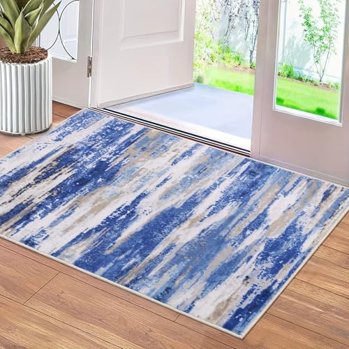 IXEHOH Blaue Teppiche für das Wohnzimmer, waschbar, abstrakt, bunt, ultradünn, rutschfest, für den Innenbereich, moderner Stil (140 x 200 cm) von IXEHOH