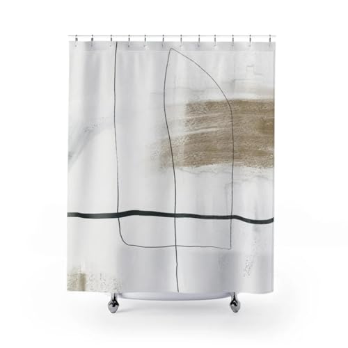 IXEHOH Boho-Duschvorhang,abstrakte Linien,minimalistischer Aquarell-Duschvorhang in Beige,Weiß und Schwarz,Badezimmerdekor aus Polyestergewebe,75 x 180 cm (B x H) von IXEHOH