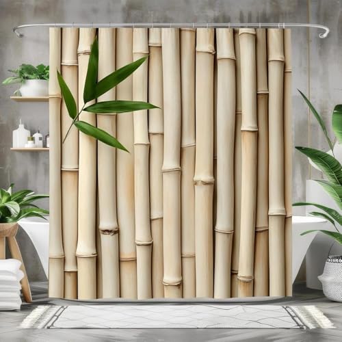 IXEHOH Duschvorhang aus natürlichem Bambus,Duschvorhang aus Polyestergewebe für EIN schickes,rustikales Badezimmer,wasserabweisend,maschinenwaschbar,80 x 180 cm (B x H) von IXEHOH