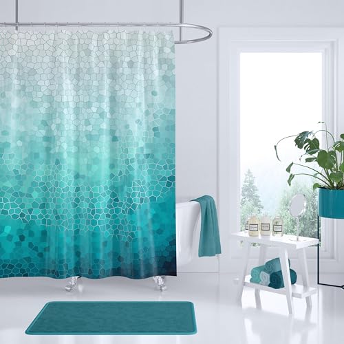 IXEHOH Duschvorhang mit Meeresschaum,Aqua Ocean,Stoff-Duschvorhänge,weicher Hotel-/Landhausstil,wasserabweisend,maschinenwaschbar,180 x 200 cm (B x H) mit 12 Haken von IXEHOH