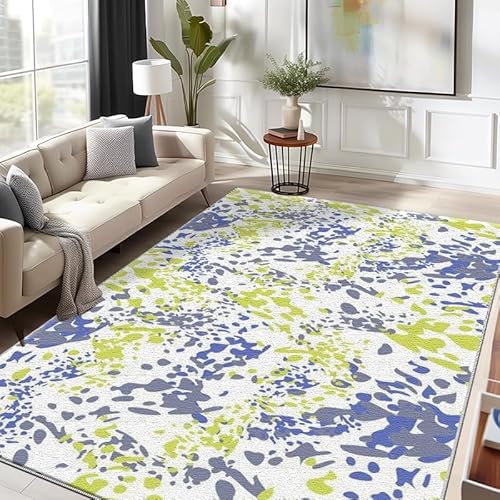 IXEHOH Große, Moderne abstrakte Teppiche – Kurzflorteppich in Türkisblau, Limettengrün, Weiß und Graubeige, mit Gummirücken, waschbar (160 x 200 cm) von IXEHOH