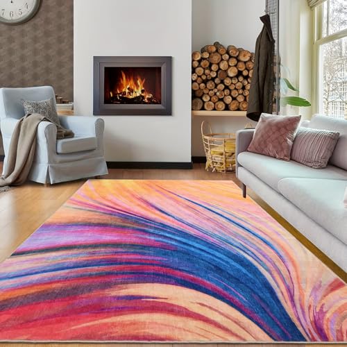 IXEHOH Großer Teppich für Schlafzimmer, Wohnzimmer, modern, waschbar, abstrakt, bunt, ultradünn, rutschfest, für den Innenbereich (160 x 200 cm) von IXEHOH