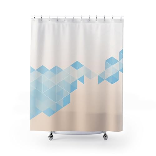 IXEHOH Minimalistischer geometrischer Duschvorhang,aquablauer und weißer Duschvorhang,Elegantes Badezimmer-Accessoire-Dekor mit 12 Haken,200 x 200 cm (B x H) von IXEHOH
