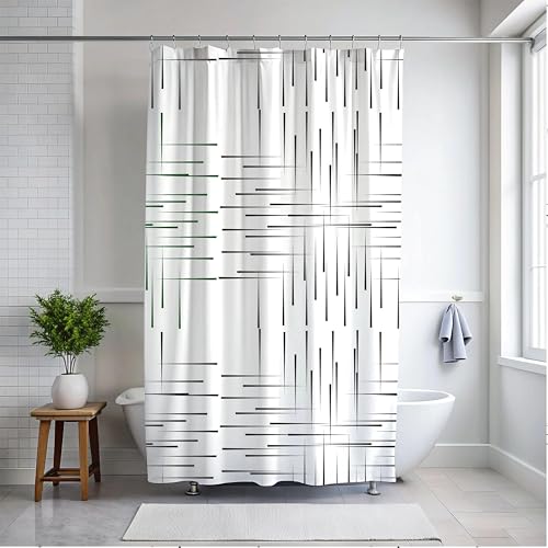 IXEHOH Minimalistischer schwarz-weißer Duschvorhang | Gestreifte Moderne Badezimmerdekoration | Shabby-Chic-Duschkabinenvorhänge mit 12 Haken 220 x 198 cm (B x H) von IXEHOH