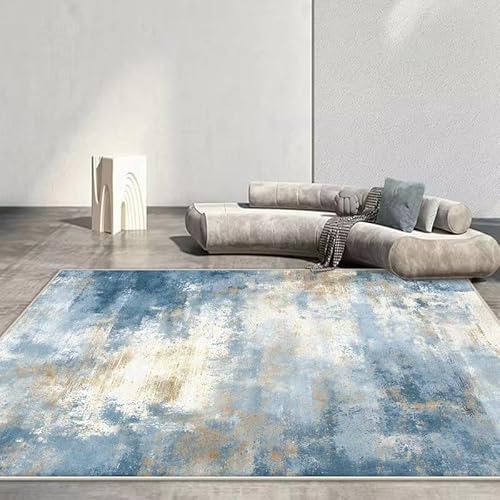 IXEHOH Nordische abstrakte Teppiche für Wohnzimmer, Dekoration, Sofa, blau, große Flächenteppiche für Schlafzimmer, ästhetisch, niedriger Flor, dünne Teppiche (160 x 200 cm) von IXEHOH