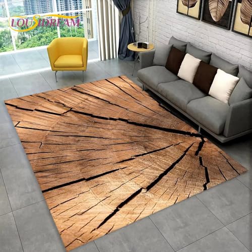 IXEHOH Retro-Teppich mit Holzmaserung, großer Bereich, für Wohnzimmer, waschbar, modern, abstrakt, weich, dünn, für Kinderzimmer, Sofa, Teppich (150 x 210 cm) von IXEHOH