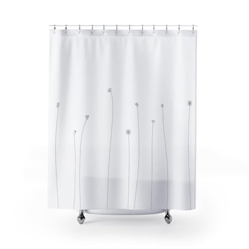 IXEHOH Wildblumen-Duschvorhang, schwarz-weißer Blumen-Duschvorhang fürs Badezimmer mit 12 Haken, wasserabweisend, maschinenwaschbar, 120 x 175 cm (B x H) von IXEHOH