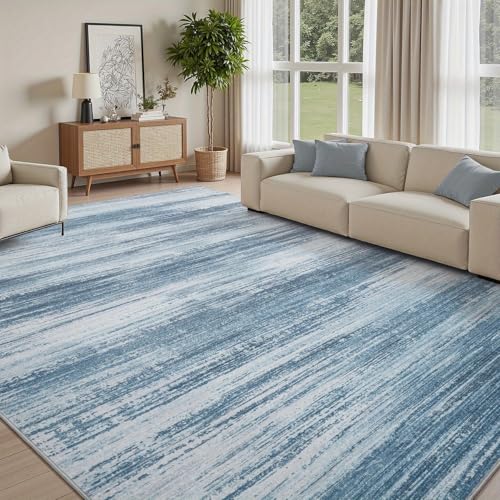 Moderner abstrakter Flächenteppich, rutschfester, maschinenwaschbarer Kurzflorteppich für das Wohnzimmer, große, ultraweiche blaue Teppiche für das Schlafzimmer (152 x 213 cm (59,84 x 83,86 Zoll)) von IXEHOH