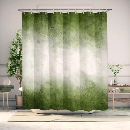 Olivgrüner Duschvorhang,Badewannen- oder Badezimmervorhang in Grün und Weiß mit Farbverlauf,Duschvorhang aus Stoff für Badezimmerdekoration,70 x 140 cm (B x H) von IXEHOH