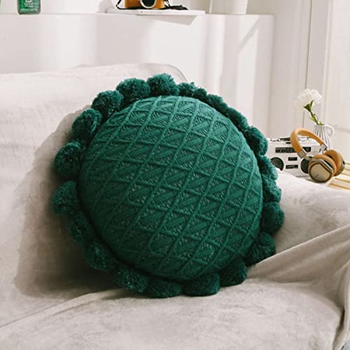 IXITON Rundes Kreatives Strickkissen Pompoms Kissen Sonnenblumenkissen Dekokissen Wurfkissen mit Einlage Plüschkissen für Couch Sofa Bett, 50cm (grün) von IXITON