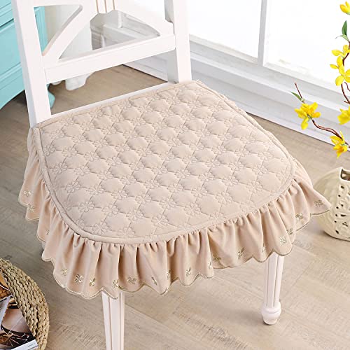 IXITON Stuhlkissen für Esszimmerstuhl,Holländisches Flanell Stuhlkissen mit Spitze Komfort Stuhlmatte Esszimmer Sitzkissen für Essen, Küche, Terrasse, Stuhl (beige) von IXITON