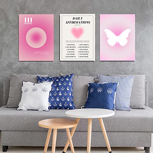 IXMAH Rosa Farbverlauf Aura Engel Zahlen Poster Sets für Zimmer Ästhetische spirituelle Bestätigung Leinwand Wandkunst Positive Energie Malerei Y2k Schmetterling Bilder Trendy Wanddekoration für von IXMAH