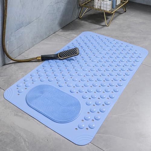 Dusche, Badematte, rutschfeste Badematten for die Badewanne, quadratische Duschmatte, quadratische Duschmatte mit Saugnäpfen, mit Abflusslöchern, mit Blasen und Saugnäpfen(Light Blue,60*90cm) von IXMLDAXD