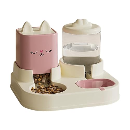 Futterspender für Haustiere, Katzenfutter- und Wasserspender-Set, Futter- Wasserspender for Haustiere, Doppelnäpfe mit automatischer Trinkflasche(Pink) von IXMLDAXD