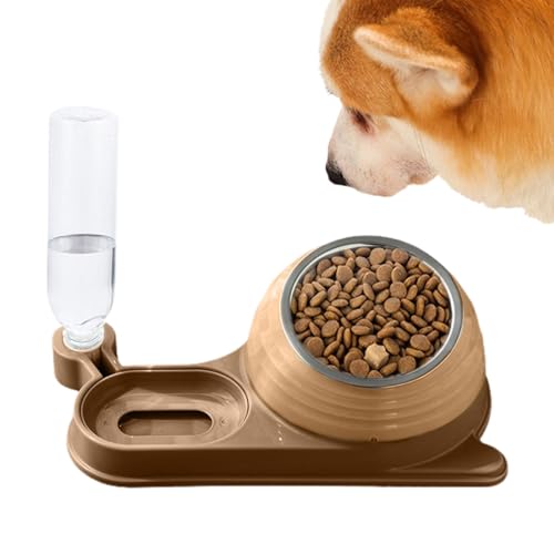 Futterspender für Haustiere, Katzennapf mit Wasserspender – Wasserflasche | Stabiles Wasser- und Futternapf-Set von Tilted Pets(Dark Brown) von IXMLDAXD