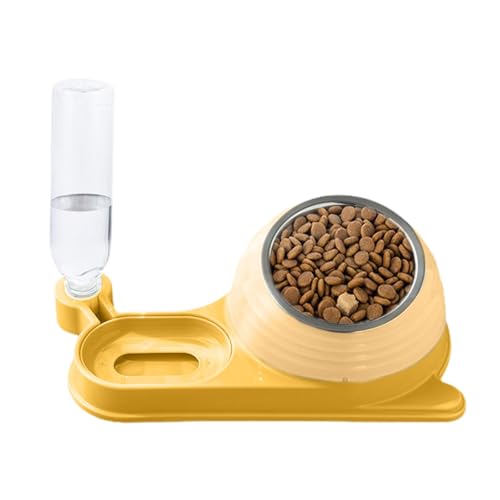 Futterspender für Haustiere, Katzennapf mit Wasserspender – Wasserflasche | Stabiles Wasser- und Futternapf-Set von Tilted Pets(Yellow) von IXMLDAXD