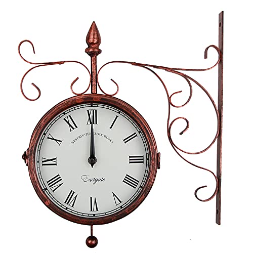 IXMLDAXD Doppelseitige Wanduhr, Doppelseitige Dekoration for den Außenbereich, geräuschlos, batteriebetrieben, im Retro-Stil, Schmiedeeisen, Shabby-Look IXMLDAXD Doppelseitige Wanduhr, Doppelseitige Dekoration for den Außenbereich, geräuschlos, batteriebetrieben, im Retro-Stil, Schmiedeeisen, Shabby-Look von IXMLDAXD
