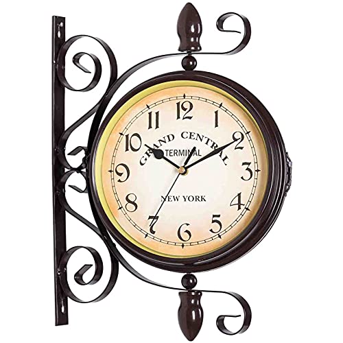 IXMLDAXD Doppelseitige Wanduhr, Doppelter Bahnhof for drinnen und draußen, for den Garten, Vintage-Look, antik, montiert, Schwarz IXMLDAXD Doppelseitige Wanduhr, Doppelter Bahnhof for drinnen und draußen, for den Garten, Vintage-Look, antik, montiert, Schwarz von IXMLDAXD