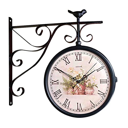 IXMLDAXD Doppelseitige Wanduhr, Eisen Retro Antik Metall montiert Uhr for Outdoor Dekorative Kunst Dekor Home Office Küche Schlafzimmer IXMLDAXD Doppelseitige Wanduhr, Eisen Retro Antik Metall montiert Uhr for Outdoor Dekorative Kunst Dekor Home Office Küche Schlafzimmer von IXMLDAXD