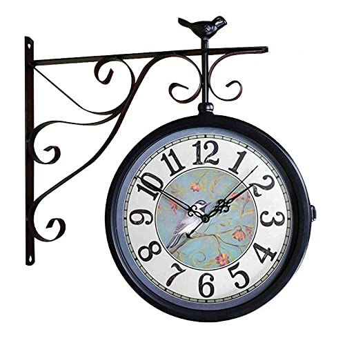 IXMLDAXD Doppelseitige Wanduhr, Schmiedeeisen-Wanduhr im Antik-Look, rund, doppelseitig, Zwei Gesichter, Retro-Bahnhofsuhr, Kronleuchter, Heimdekoration IXMLDAXD Doppelseitige Wanduhr, Schmiedeeisen-Wanduhr im Antik-Look, rund, doppelseitig, Zwei Gesichter, Retro-Bahnhofsuhr, Kronleuchter, Heimdekoration von IXMLDAXD