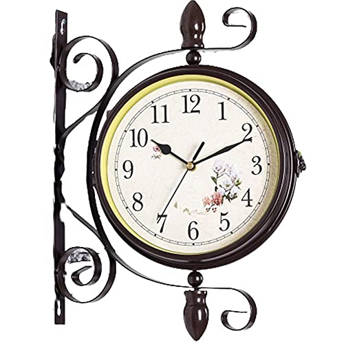 IXMLDAXD Doppelseitige Wanduhr, Wanduhr, doppelseitige Uhr for Aufhängen, for Zuhause, im Freien, Schmiedeeisen, Garten, Metall, Zwei Gesichter, antik, for den Innenbereich(B) von IXMLDAXD