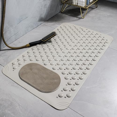 IXMLDAXD Dusche, Badematte, rutschfeste Badematten for die Badewanne, quadratische Duschmatte, quadratische Duschmatte mit Saugnäpfen, mit Abflusslöchern, mit Blasen und Saugnäpfen(Khaki,60 * 90cm) von IXMLDAXD